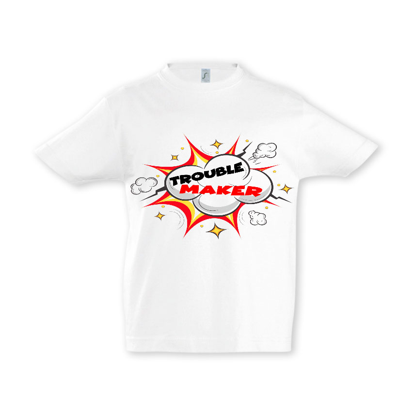 Tricou personalizat alb pentru copii Trouble Maker