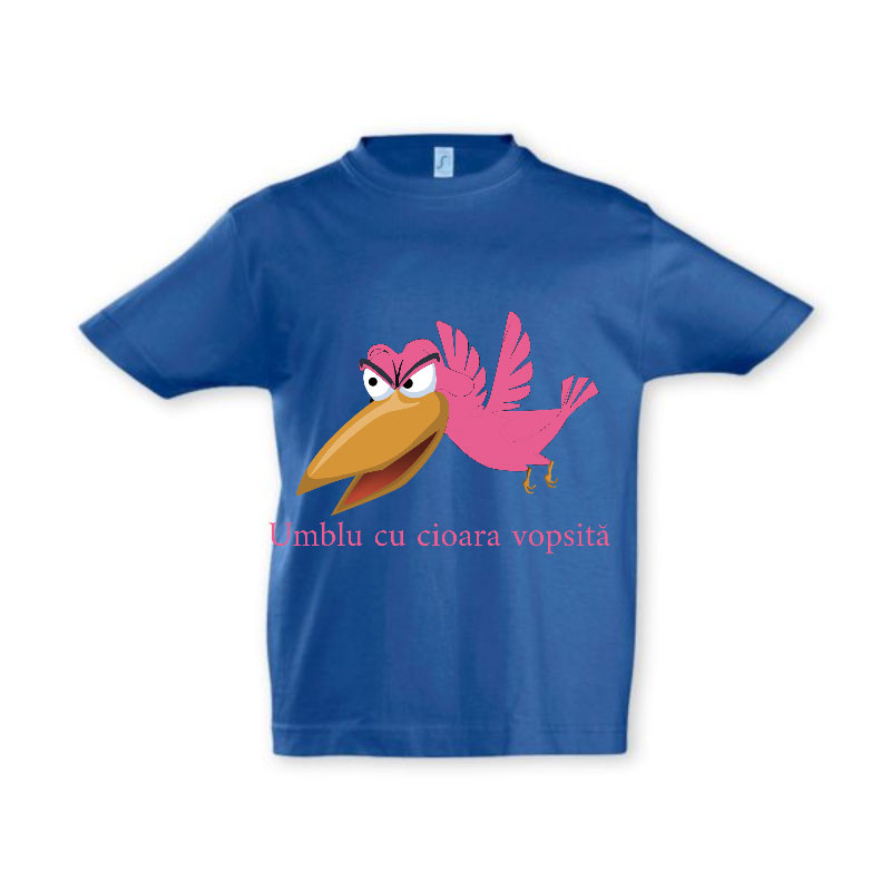 Tricou albastru pentru copii Cioara vopsita