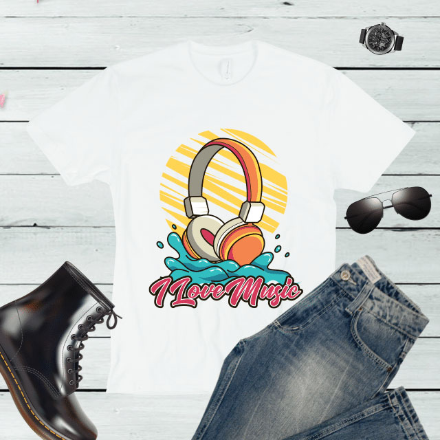Tricou alb mockup design headphones Tricou barbati Love Music