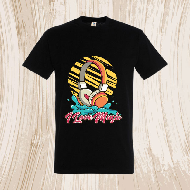 Tricou alb 100% bumbac cu grafică caști audio on-ear Tricou negru I Love Music