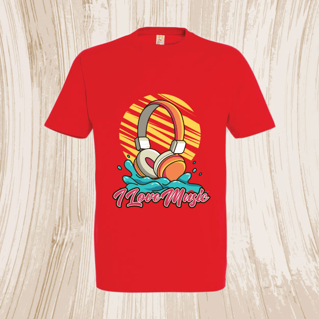 Tricou roșu 100% bumbac cu grafică caști audio on-ear Triccou rosu Music