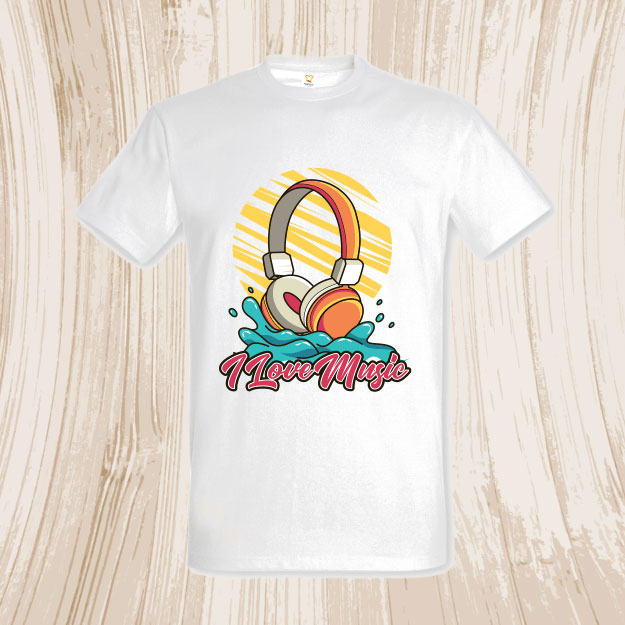 tricou imprimat cu hradphones Tricou alb Love music
