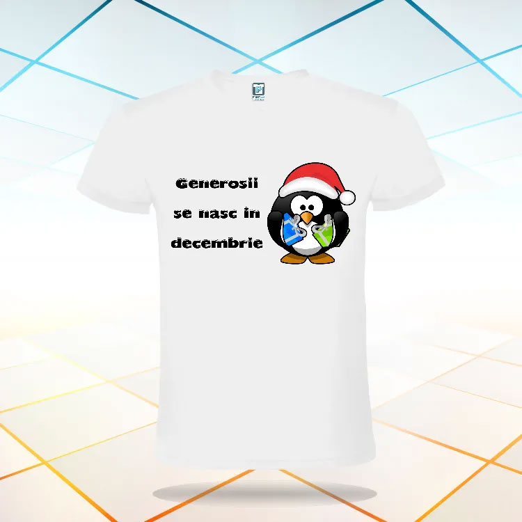 Tricou alb pinguin decembrie