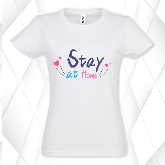Tricou alb Stay At Home