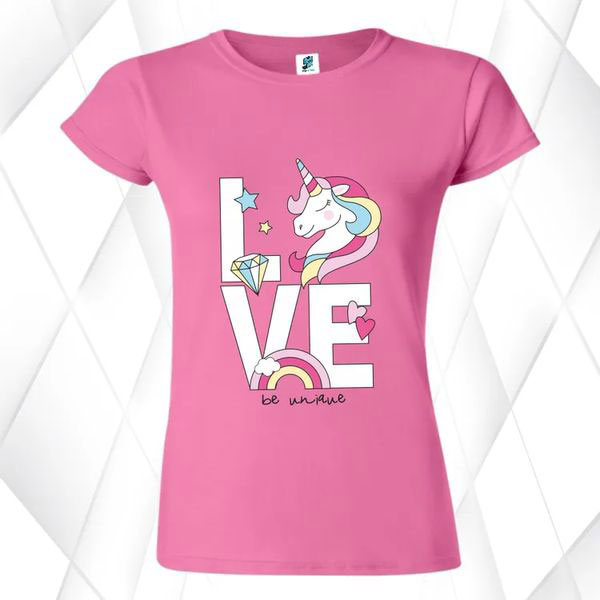 Tricou roz pentru femei Love Unicorn
