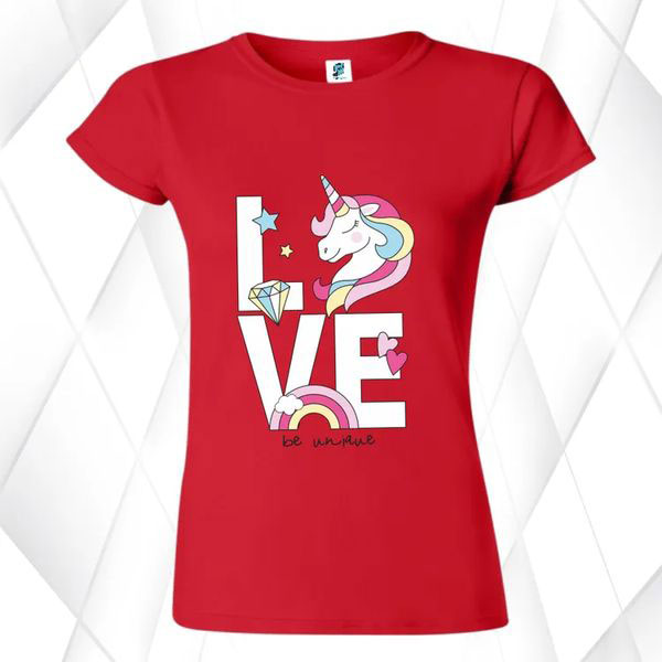 Tricou rosu pentru femei Love Unicorn