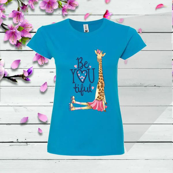 tricou albastru girafa