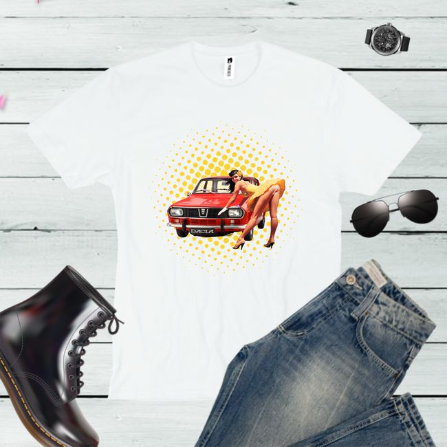 Tricou cu mașini Dacia 1300 Tricou alb barbati personalizat cu o DACIA 1300