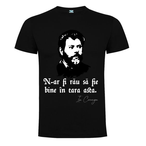 Ion Creangă este o personalitate marcantă a literaturii române și pe lângă opera sa este și furnizorul unor proverbe, snoave și vorbe de duh populare românește amuzante sau profunde pe care ne-am gândit să le popularizăm imprimându-le pe tricouri spre a fi cât mai accesibile. N-ar fi rău să fie bine în țara asta este unul dintre ele. Tricou negru cu imaginea lui Ion Creangă și mesajul: N-ar fi rău sa fie bine în țara asta