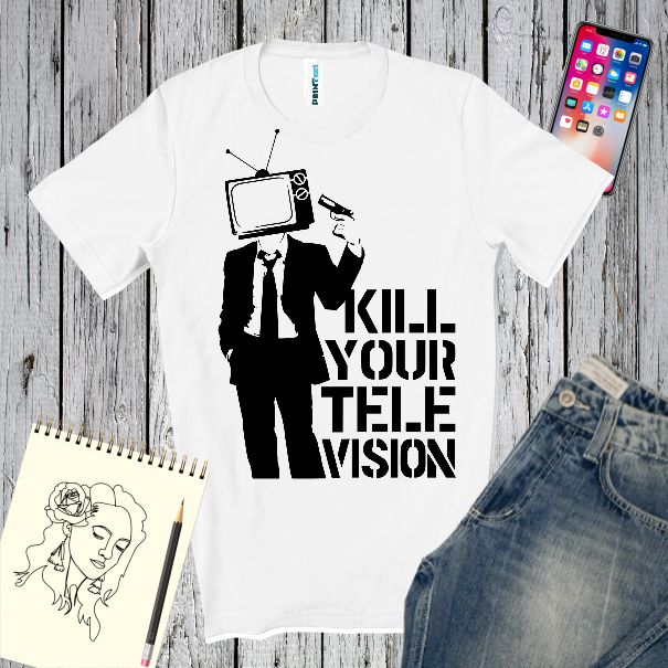 Tricou alb cu mesaj - Kill your television
