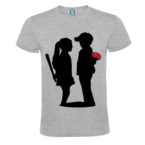 Tricou gri personalizat cu lucrarea lui Banksy - Boy meets girl