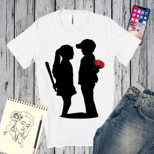 Tricou alb personalizat cu lucrarea lui Banksy - Boy meets girl