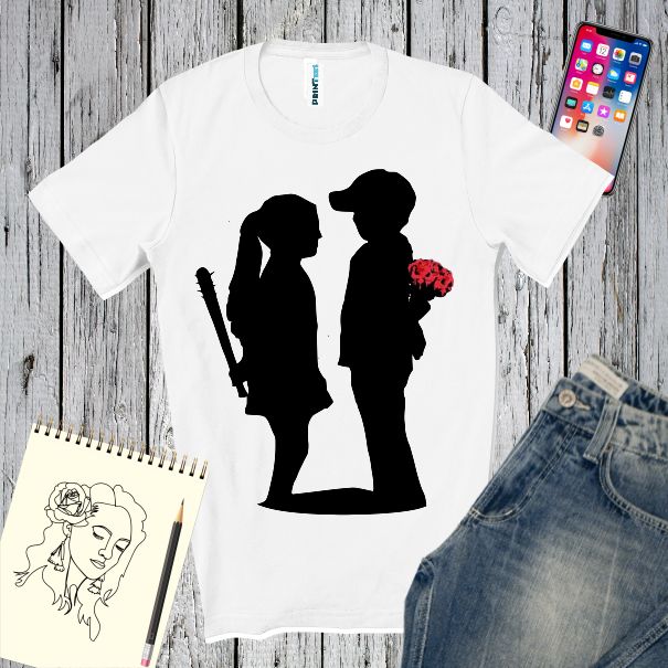 Tricou alb personalizat cu lucrarea lui Banksy - Boy meets girl