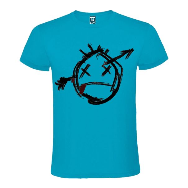 Tricou albastru cu emoji străpuns de o săgeată