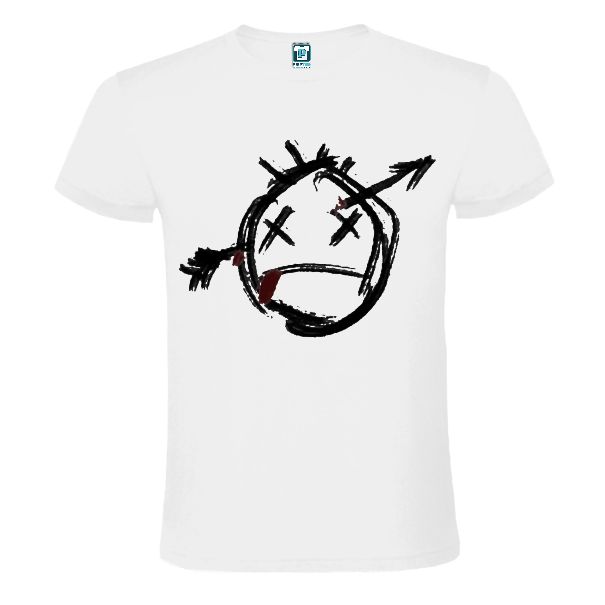 Tricou alb cu emoji străpuns de o săgeată