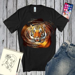 Tricou negru cu imagine animal tigru