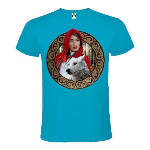 Tricou albastru cu grafică fantezie: Scufița roșie