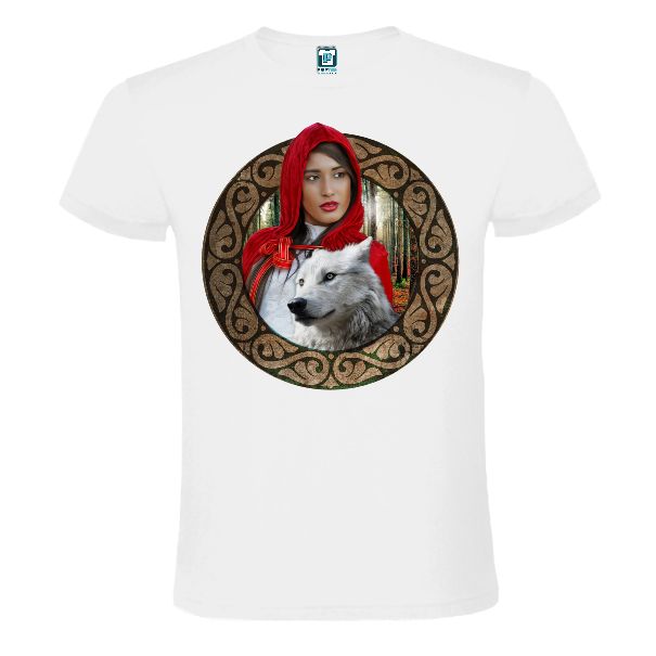 Tricou alb cu grafică fantezie: Scufița roșie