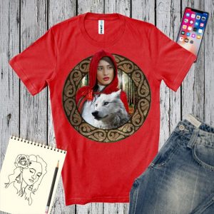 Tricou roșu cu grafică fantezie: Scufița roșie