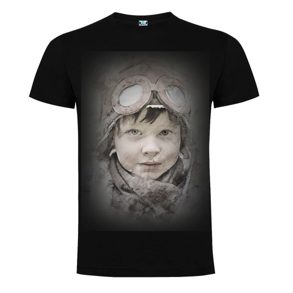 Tricou negru imprimat cu portret: Micul aviator