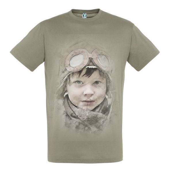 Tricou verde militar imprimat cu portret: Micul aviator