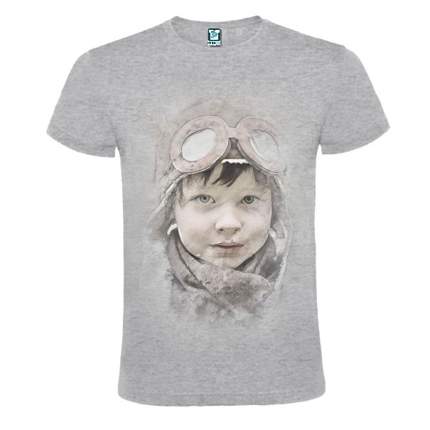 Tricou gri imprimat cu portret: Micul aviator