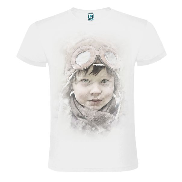 Tricou alb imprimat cu portret: Micul aviator