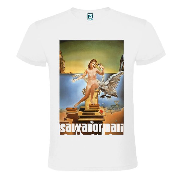 White tshirt printed with Dali painting Leda Atomica