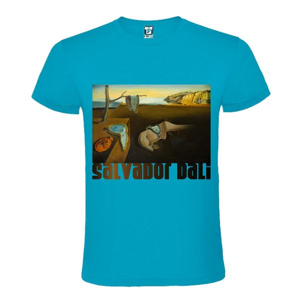 Tricou albastru imprimat cu tabloul Persistenta memoriei de Dali