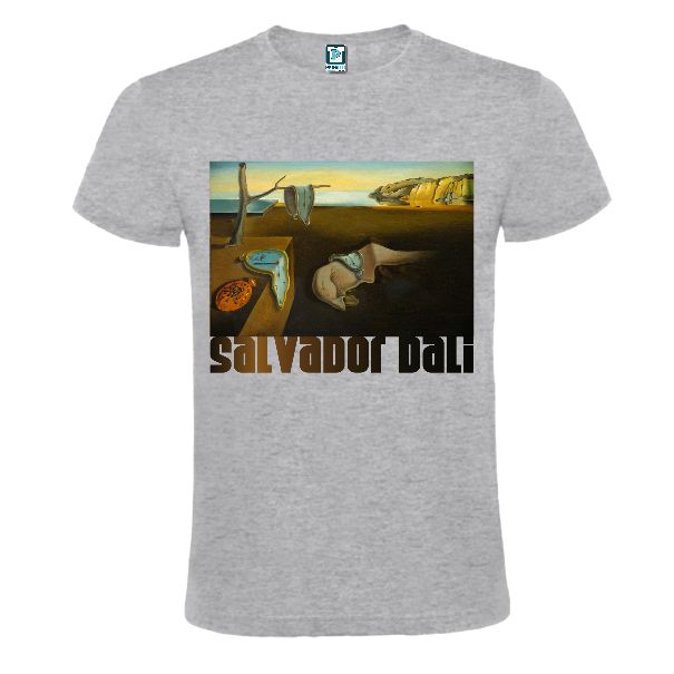 Tricou gri imprimat cu tabloul Persistenta memoriei de Dali
