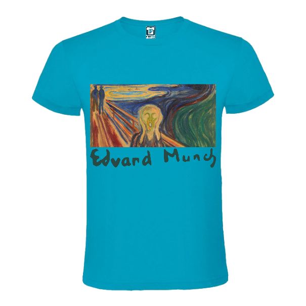 Blue t-shirt printed with Scream picture by Eduard Munch