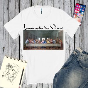 Tricou alb personalizat cu reproducere după pictura Cina cea de taină de Lwonardo da Vinci