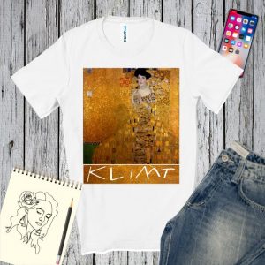 Un tricou alb imprimat cu reproducere după tabloul lui Klimt, Portretul Adelei