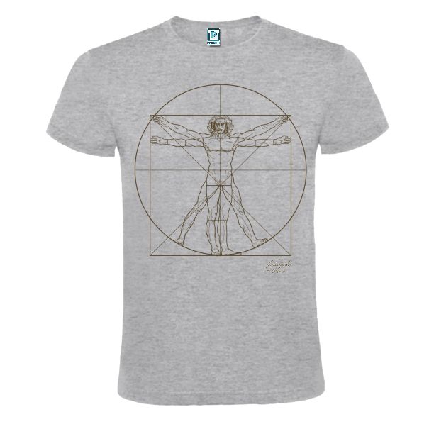 Tricou gri cu desen pe piept Omul Vitruvian