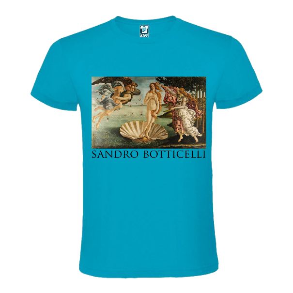 Tricou albastru atol imprimat cu Nasterea lui Venus