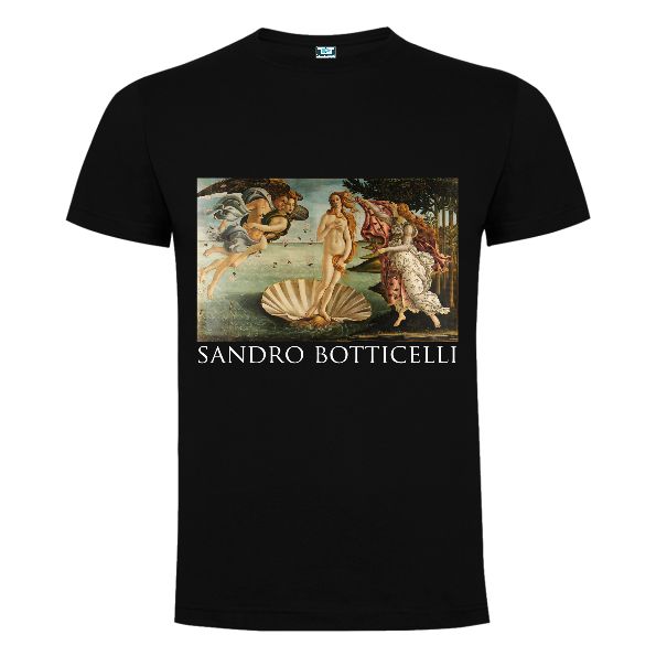 Tricou negru imprimat cu Nasterea lui Venus