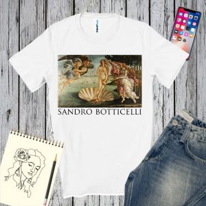 Tricou alb imprimat cu Nasterea lui Venus