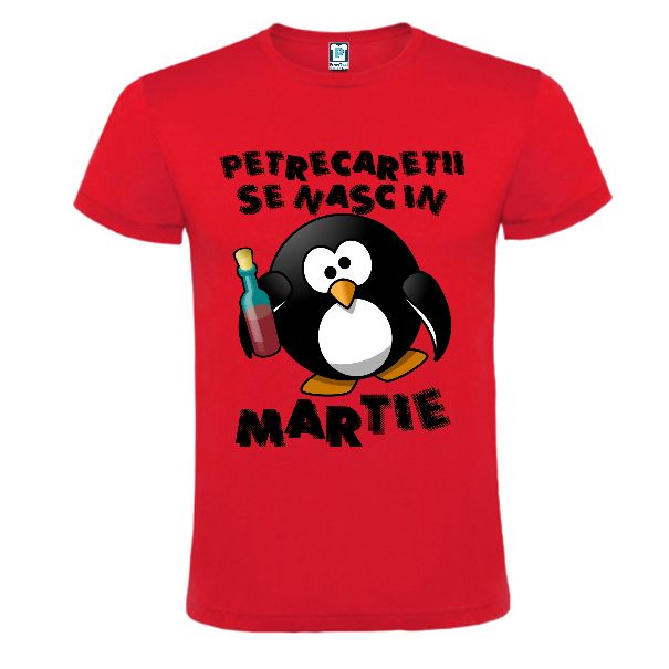 Tricou rosu cu pinguin