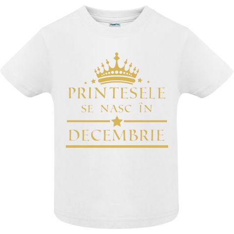 Tricou copii - Printese Decembrie - Alb