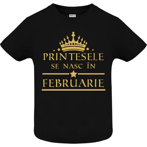 Tricou copii - Printese Februarie - Negru