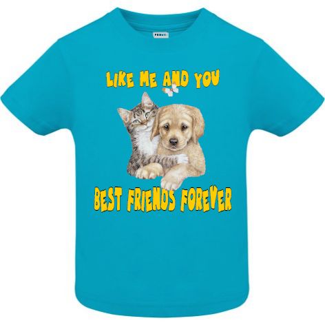 Tricou copii - Dog Cat Best Friends - Albastru atol