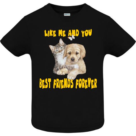 Tricou copii - Dog Cat Best Friends - Negru