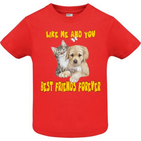 Tricou copii - Dog Cat Best Friends - Roșu