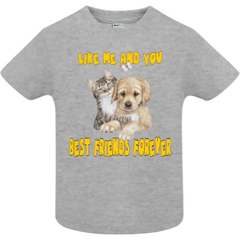 Tricou copii - Dog Cat Best Friends - Gri sport