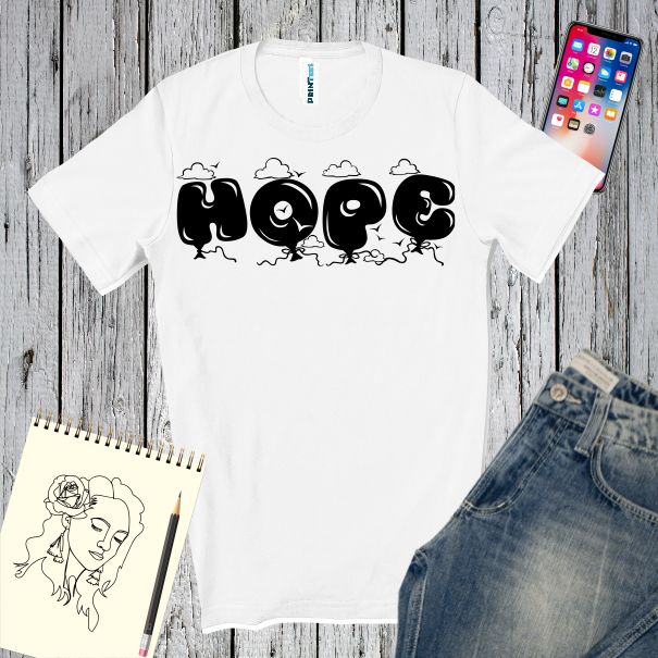 Tricouri albe barbati personalizate cu mesaj HOPE BALLON Tricou barbati HOPE BALLON