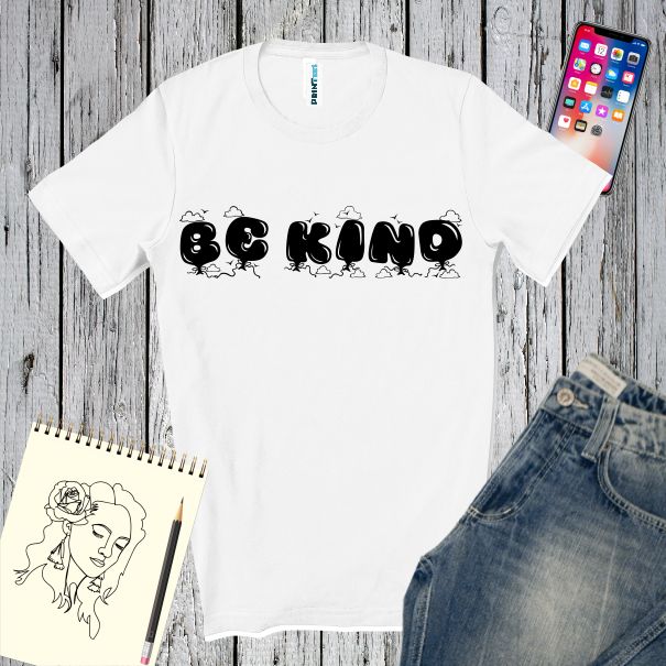 Tricouri albe barbati personalizate cu mesaj BE KIND BALLON Tricou barbati BE KIND BALLON