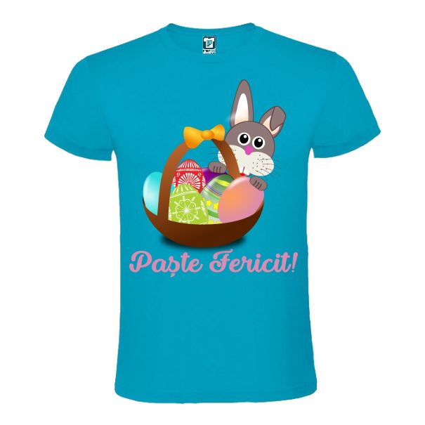 Tricou albastru atol barbati IEPURAS DE PASTE CU COS