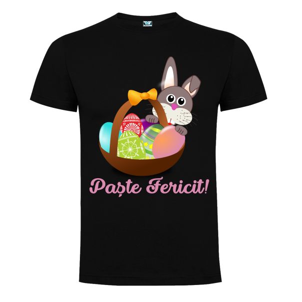 Tricou negru barbati IEPURAS DE PASTE CU COS