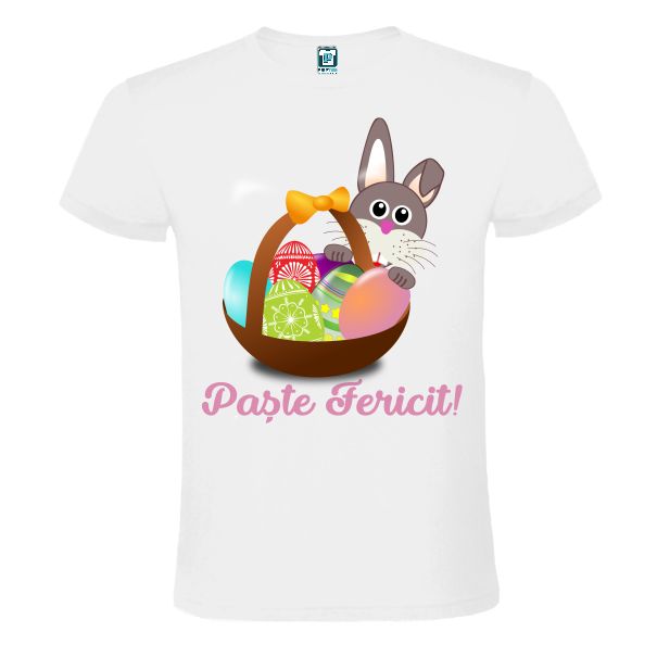 Tricou alb barbati IEPURAS DE PASTE CU COS