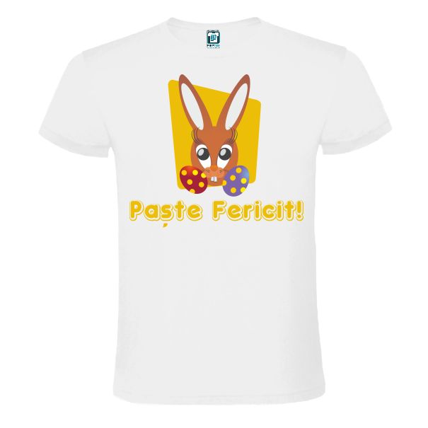 Tricou alb barbati IEPURAS DE PASTE CU OUA